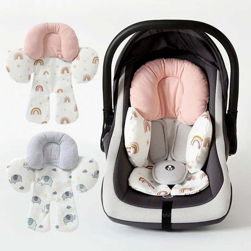 Comfortable Baby Car Seat Cushion with Pillow Cartoon Baby Stroller Cotton Pad Newborn Car Chair Mat Baby Carriage Pram Cushion