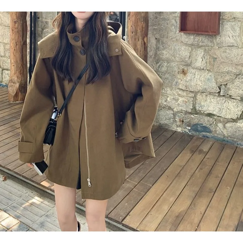 

Melard Hooded Work Jacket for Women, Spring and Autumn 2025 Korean Style, New Loose Slimming Mid-Length Casual Coat