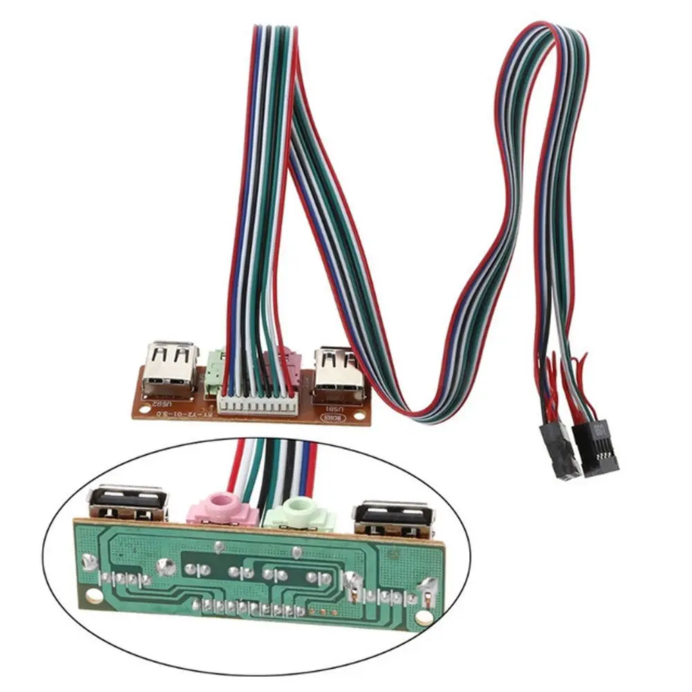 2 Audio Jacks USB Audio Port Mic Earphone Cable Motherboard Expansion Card Audio Jacks Port Front Panel Computer Case Panel