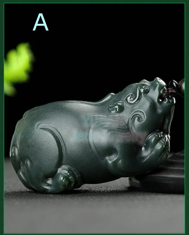 New Ancient China Carving Natural Hetian Qingyu Pixiu Handle Piece Overlord Jade Portable Pendant Taqing Jewelry