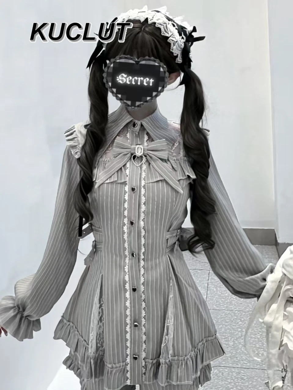 

Women's Two Pieces Sets Sweet Japanese Style Bow Lace Long Sleeve Dress and Shorts Set Waist-Cinching Slimming Lolita Suit