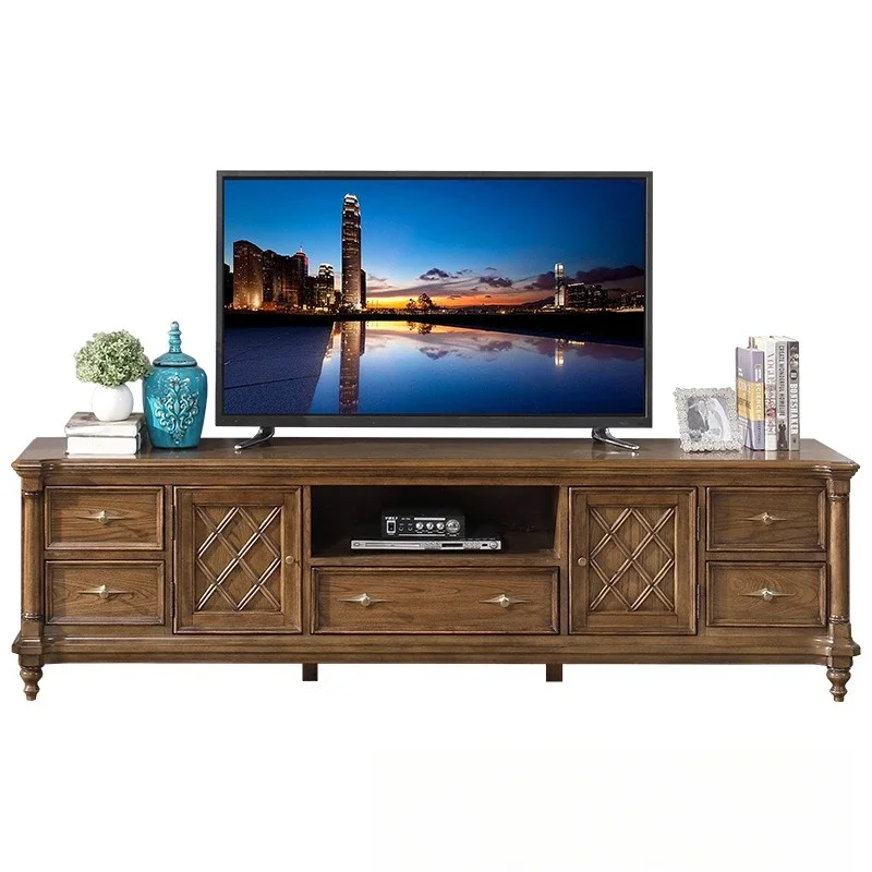 

Solid wood living room American simple audio-visual cabinet, double door with drawers storage floor cabinet