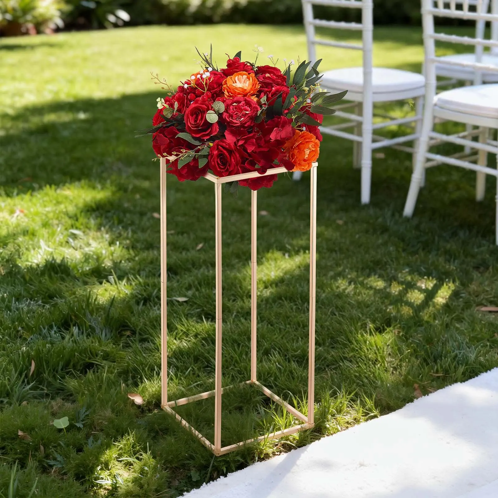 10 pièces, 60 cm, support à fleurs en or rose, colonne rectangulaire en métal pour centre de table de fête, décoration de la maison