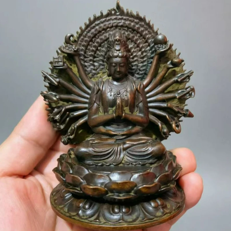 Antique Bronze Thousand-Armed Guanyin Creative Home Garden Living Room Porch Ornaments Miniature Statue Tea Pet Crafts Gifts