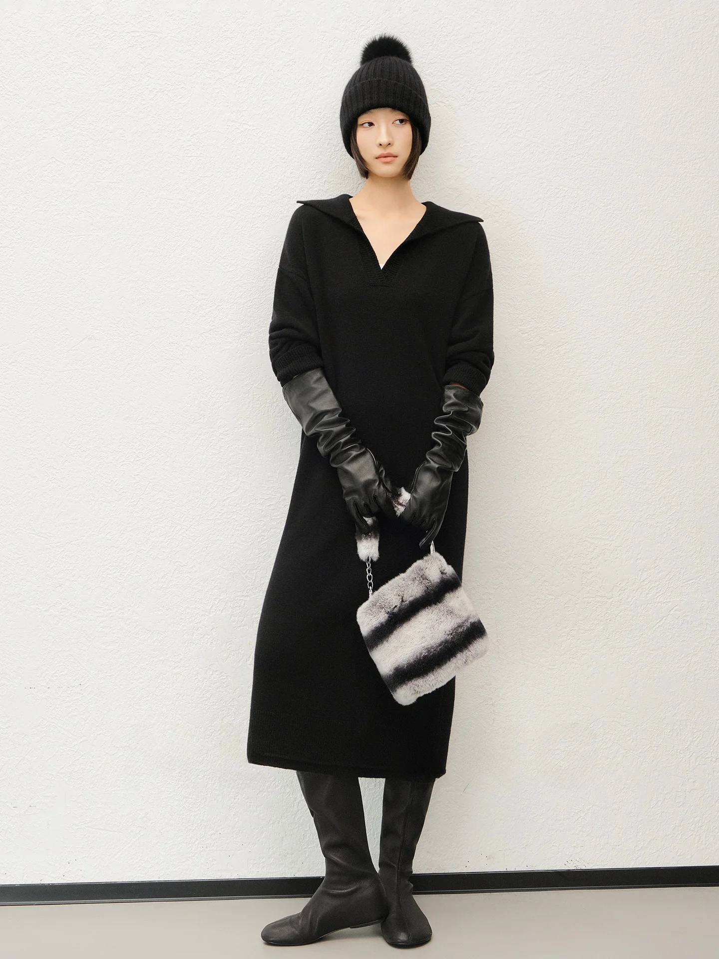 

Meiyang Spring Gego Ne Wool Camere Dr Ele Simple Sle Long Sve Knitted H-ape Loose Fit Ladies Dr