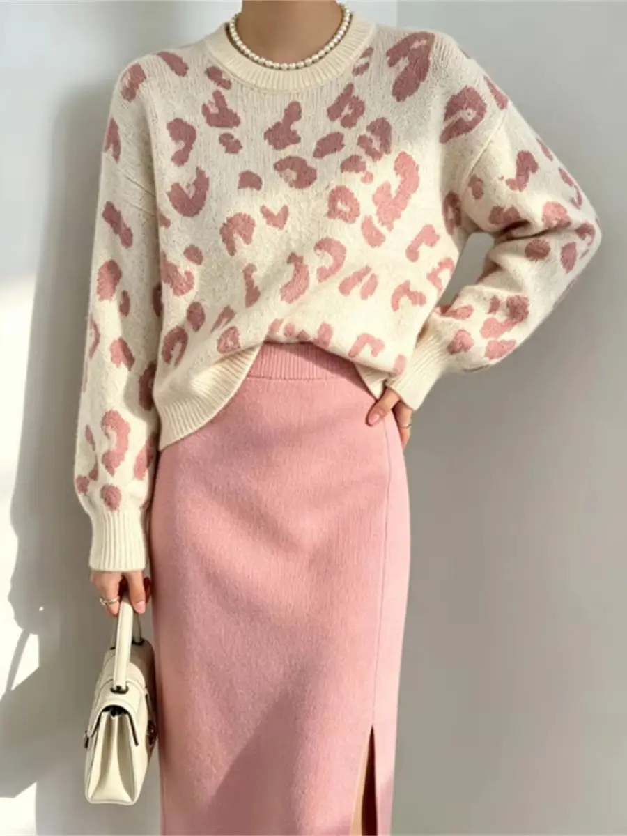 Autumn New Tracksuit Women Loose-Fitting Plus-Size Sweater Two-Piece Set with Fashionable Knitted Midi Skirts Sets