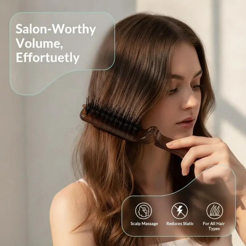 Foldable Boar Bristle Hair Comb Anti-Static Detangling Scalp Massager Brush for Travel Daily Hair Care