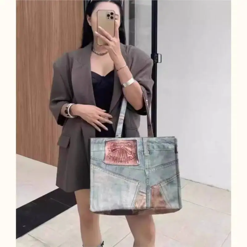 Bloom Vintage Large Capacity Tote Bag Women New High Street Patchwork Casual Handbag Purse Female Retro Shoulder Bags Bolsos