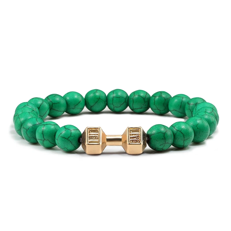 Natürliche Vulkanstein Armband Männer Matte Schwarz Lave Weiße Perlen Charme Hantel Strang Armbänder Frauen Barbell Fitness Schmuck