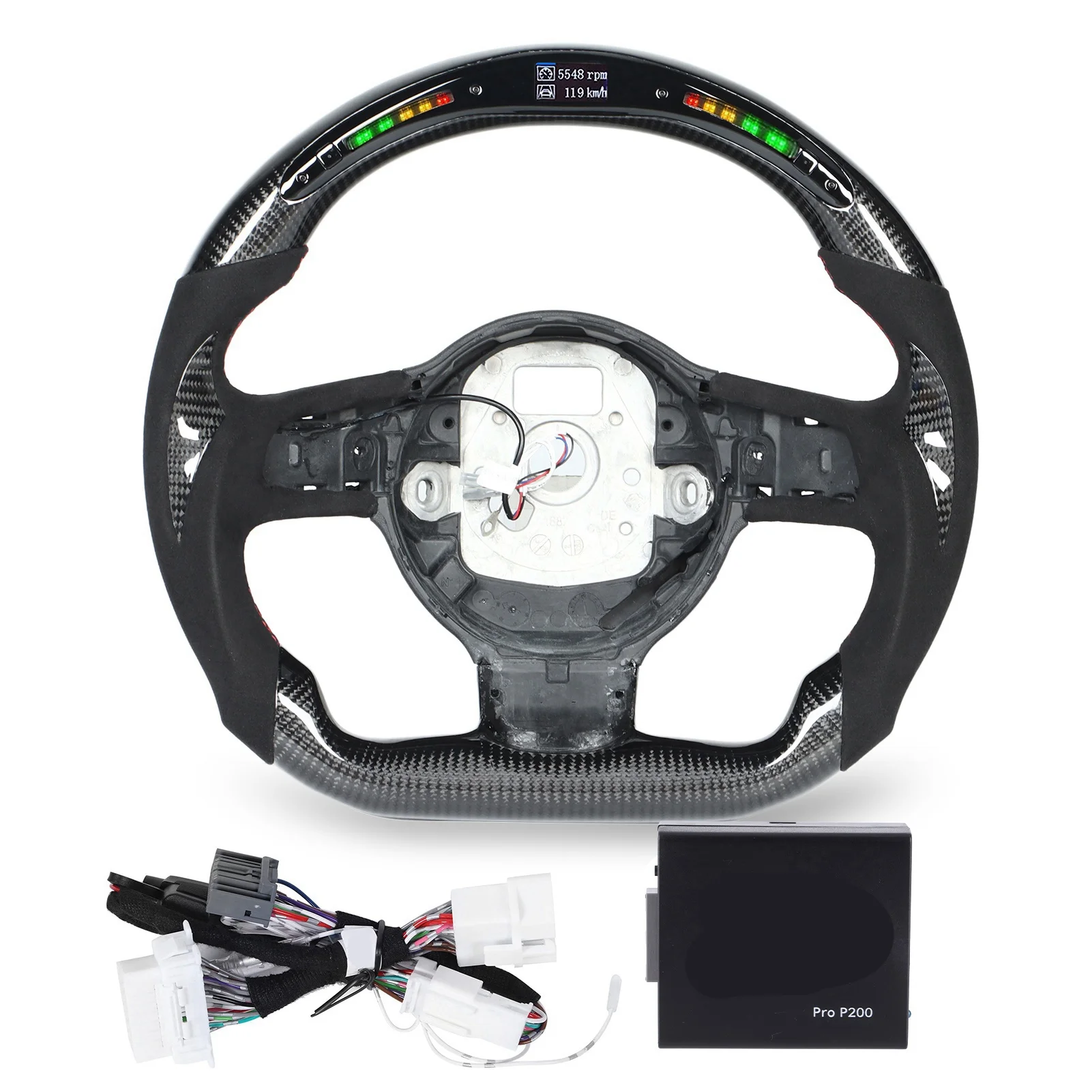 

Carbon Fiber LED Display Shift Lights Steering Wheel With Alcantara Red Stitching For Audi R8 42 TT TTS TTRS 8J 2007-2015