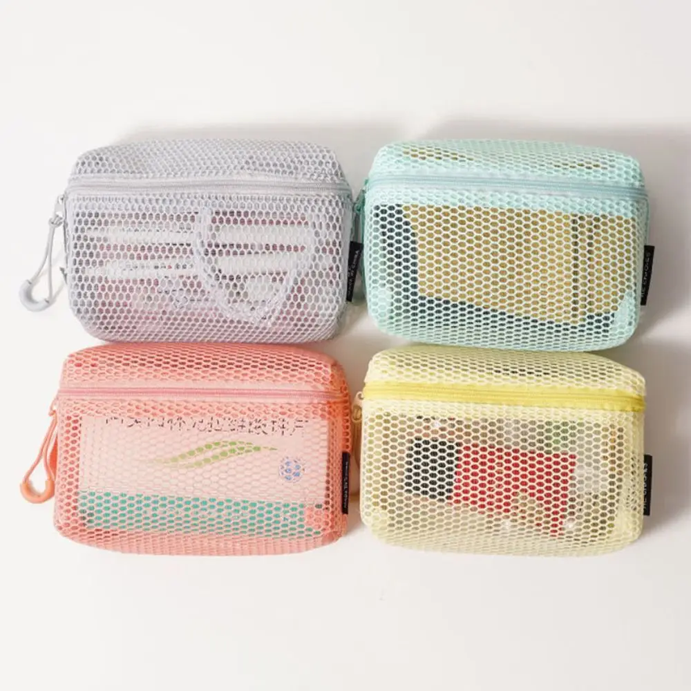 Casual Nylon Storage Pouch With Zipper Hand-held Mesh Pouch Mesh Multipurpose Cosmetic Bag Travel