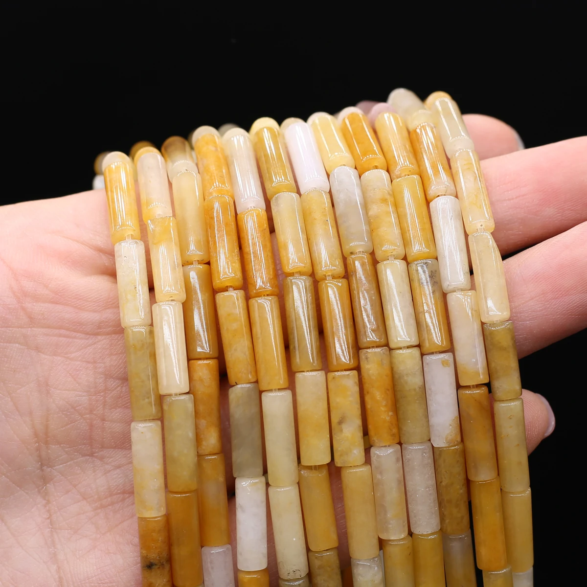 36cm Natural Stone Beads Cylindrical Yellow Jade Loose Spacer Beaded for Making DIY Jewelry Necklace Bracelet 4x13mm