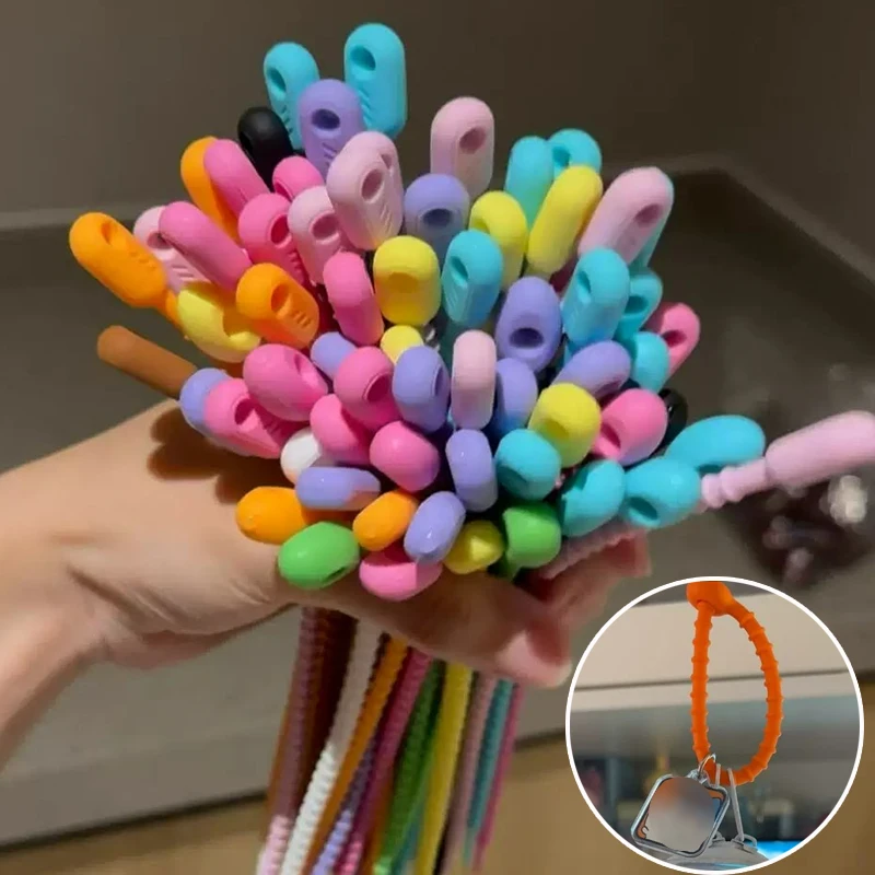 200Pcs/Lot Silicone Reusable Bag Ties Keychain Twist Wire Fasten Cable Zip Tie Headset Data Line Wire Universal Tie Rings