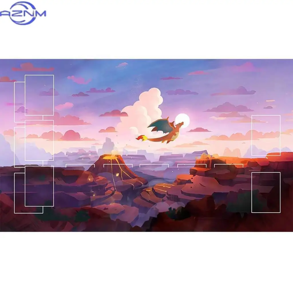 Pokemon Playmat - Mega Charizard X Growlithe PTCG Battle Card Mat Anime Toy Gift