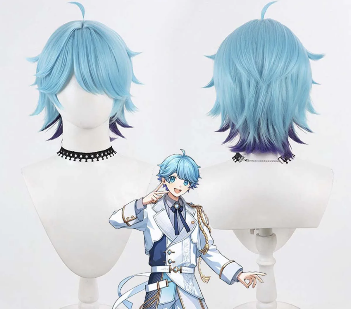 Men Hotoke IRREGULAR DICE Cosplay Wig Heat Resistant Synthetic Light Blue Short Hair for Anime Party