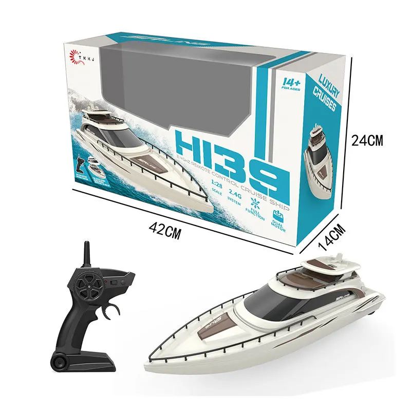 2.4g Remote Control Simulation Speedboat 1/28 Ratio Dual Motor 15km/h High-speed Electric Remote Control Speedboat Set Boy Toy