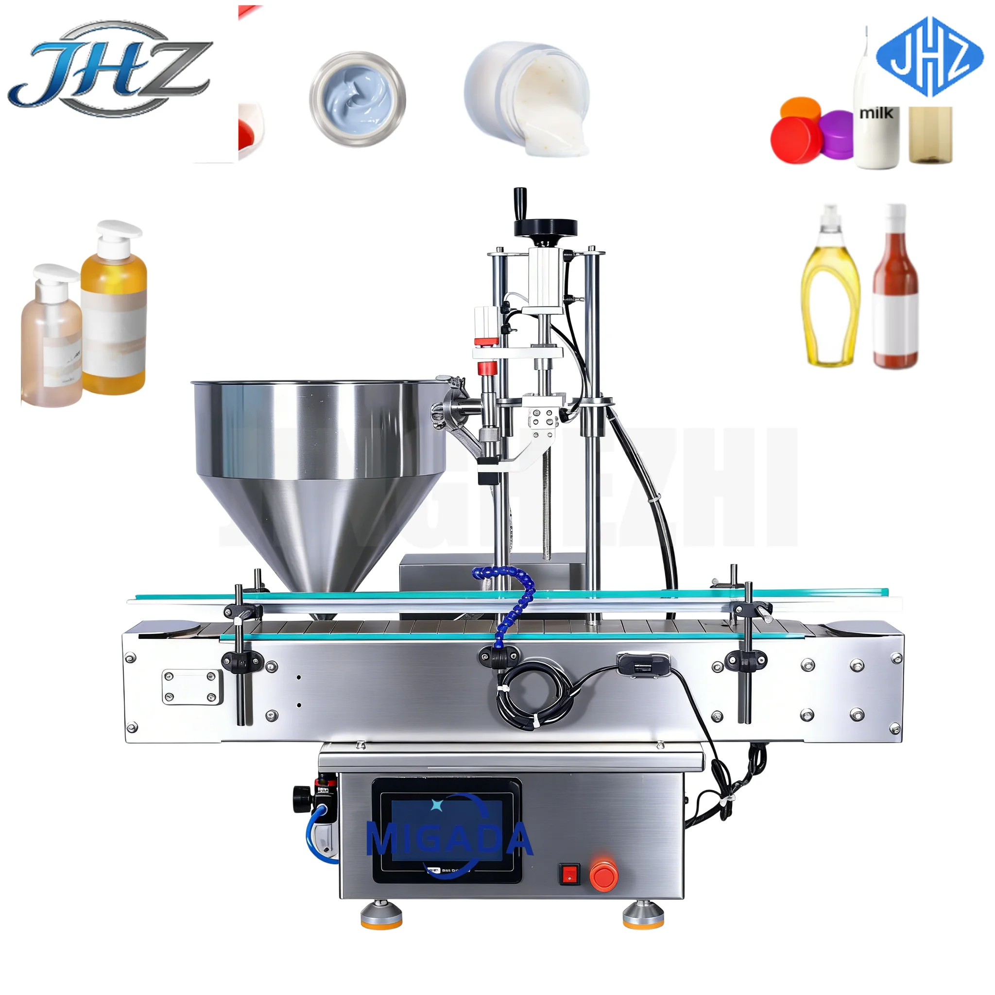 

Автоматическая машина JHZ для розлива косметических средств, эфирных масел, воды, кремов, шампуней, моющих средств, соков и других жидкостей в пластиковые бутылки