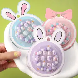 Japanse kleverige nepnagel kind meisje zelfklevende valse nagel met armband cartoon schattig roze dierenpatroon