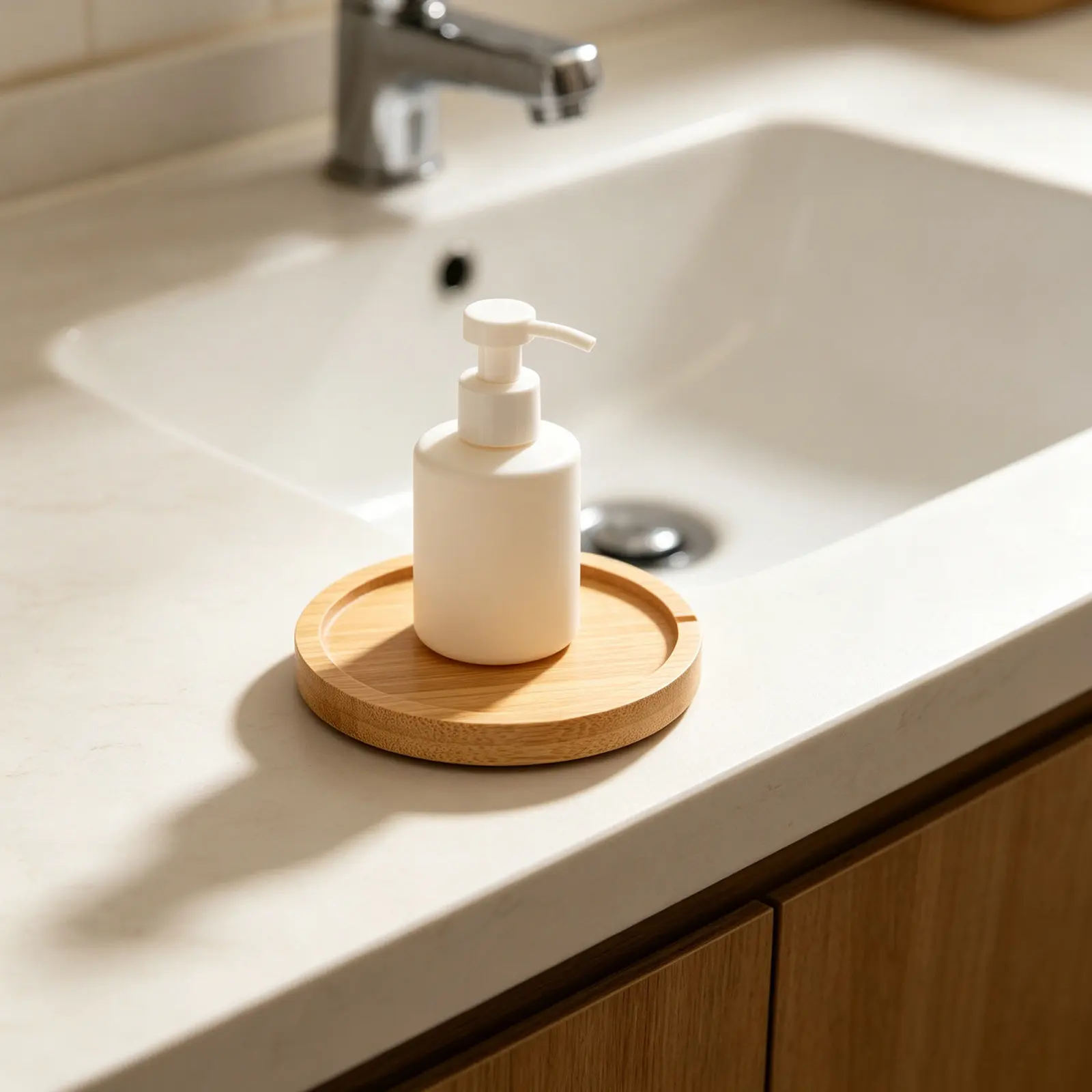 6Pcs Bamboo Soap Dispenser Base Tray Wood Non Slip Round Bathroom Tray for Vanity Kitchen Organizer Perfume Jewelry
