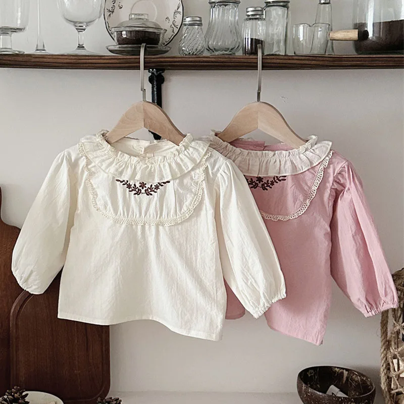 

2025 New Spring Newborn Baby Girls T-shirt Long Sleeved Cotton Embroidery Infant Baby Girls Pullover Tops Children Clothes
