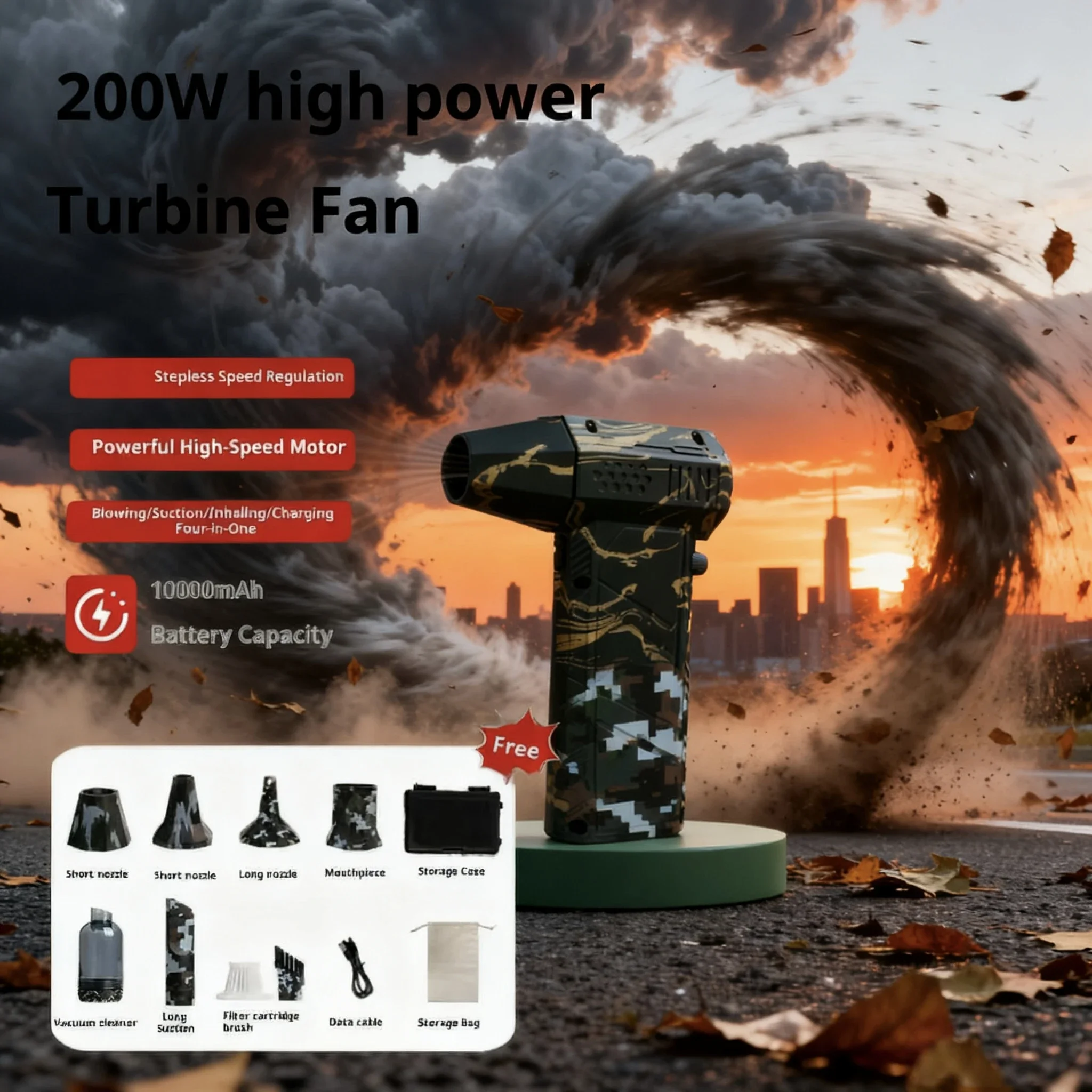 

200,000 rpm 타빈선풍기, 고공률의 분사식송풍기, 날개가 없는 발동기, 속도를 조절할수 있는 먼지환풍기, 핸드헬드식 공기노즐