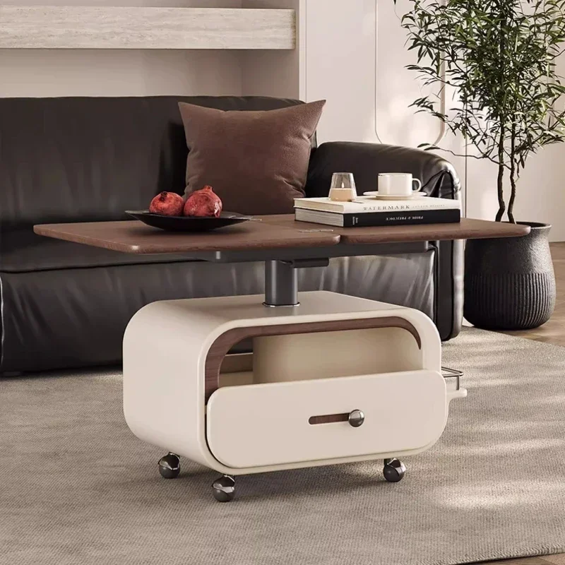 

Solid wood trolley coffee table, folding mobile side table