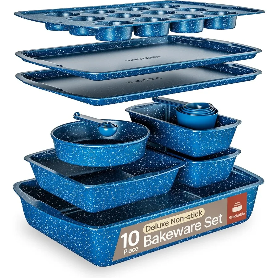

Наборы форм для выпечки из синего мрамора, 10 предметов, антипригарные формы для выпечки из углеродистой стали, штабелируемые, компактные формы для выпечки, можно мыть в посудомоечной машине St