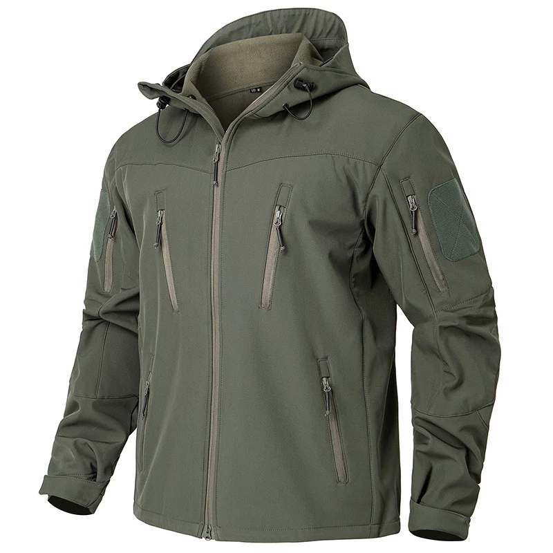 Męska wodoodporna kurtka taktyczna Softshell Zimowa wiatroszczelna polarowa kurtka z kapturem Outdoor Piesze wycieczki Narciarstwo Płaszcz wiatrówka