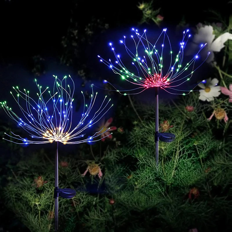 LED Solar Fairy Garland Outdoor Waterproof 8 Modes Fireworks Light Street Garden Fence Lawn Landscape Path Decoration Solar Lamp