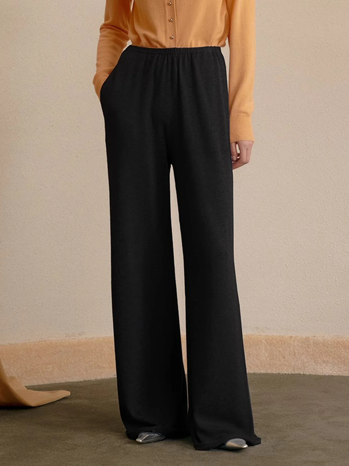 Autumn New Cashmere All-match Seamless Wide-leg Casual Trousers for Women