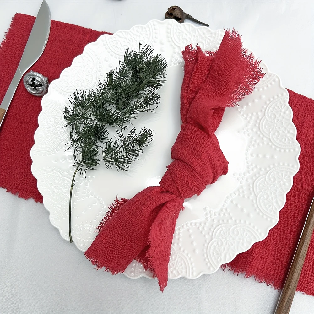 مجموعة من 6 المناديل القماشية القطنية الشاش 32x32 سنتيمتر النسيج الزفاف ديكور الاستخدام اليومي عشاء منشفة شاي الجدول قرية عيد الميلاد المناديل #3