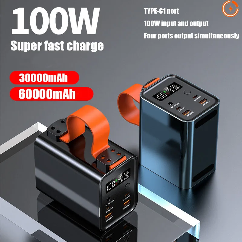 Power Bank Station 60000mAh 30000mAh Outdoor Energy PD 100W Portable Power Bank Solar Generator for Camping Phone Fast Charge