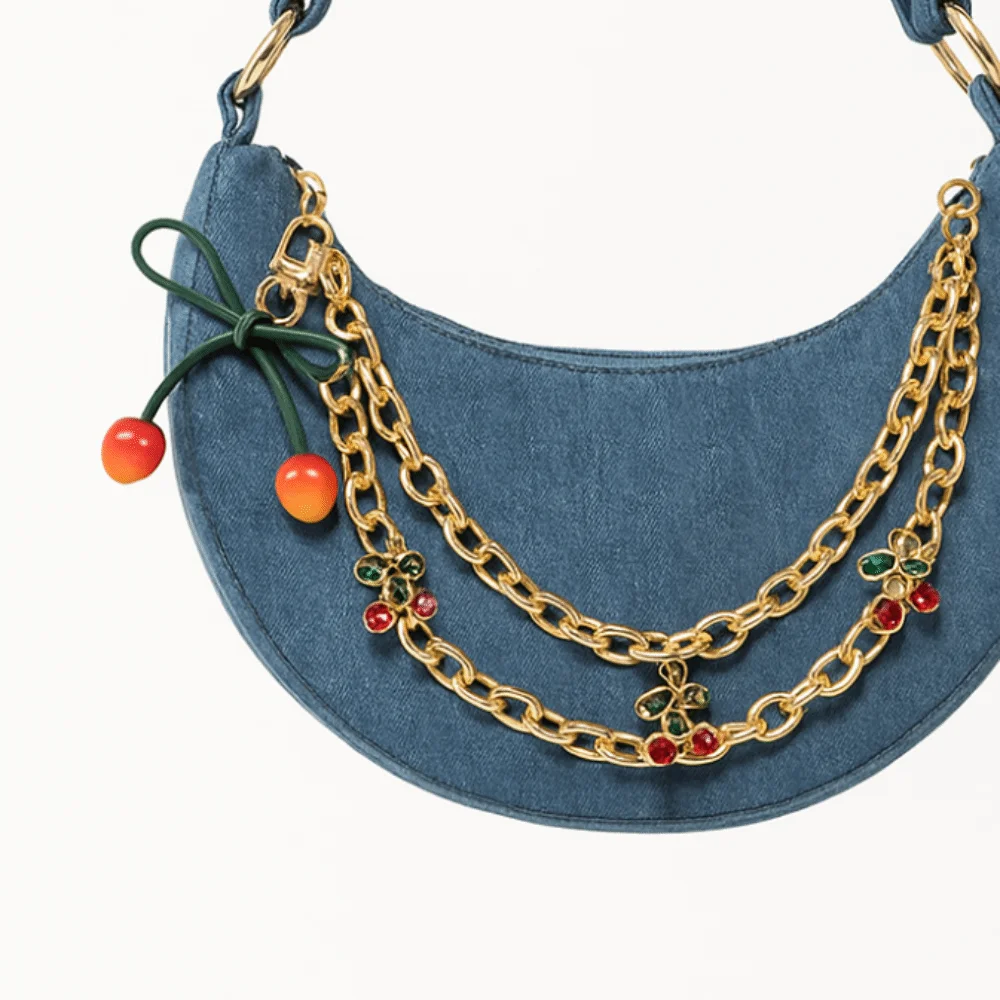 

Lovely DIY Cherry Bag Pendant Y2k Pu Leather Charm Bag Accessory Fashion Metal Chain Bag Chain Charms Backpack