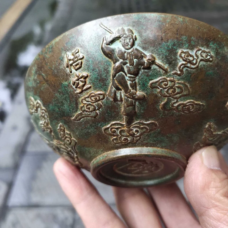 

Brass Journey to the West Copper Bowl Antique Collection Green Patina Solid Sun Wukong Copper Bowl Patina Old Dao Imitation Anti