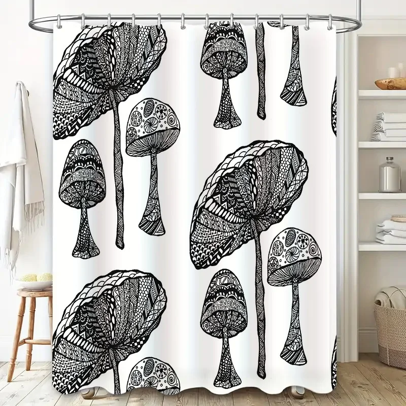 Mushroom Shower Curtain Botanical Forest Wall Art Rustic Farmhouse Bathroom Decor Vintage Nature Shower Liner Waterproof Set
