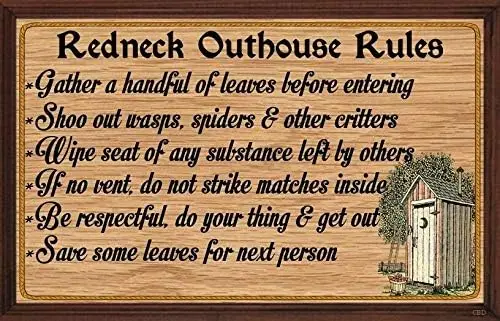 Retro Aluminium Tin Sign Redneck Outhouse Rules Aluminum Funny Bathroom Wall Decor Sign Unisex Bathroom Retro for Bath Bedroom D