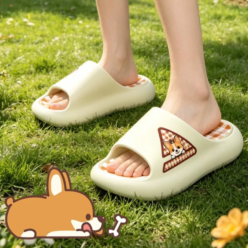 Womens EVA Cloud Slides Cute Corgi Print Thick Sole Non Slip Anti Odor Indoor Outdoor Summer Beach Bathroom Casual Footwear