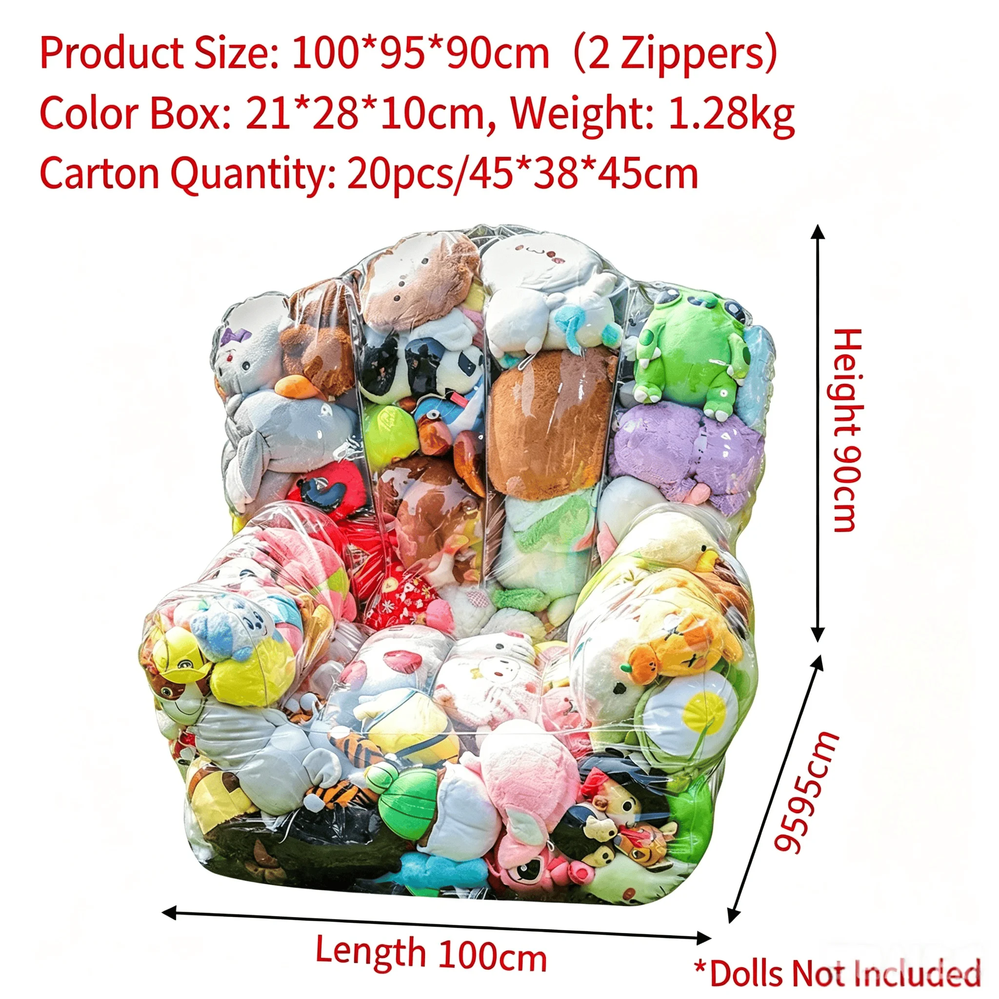 （No dolls included）1 pcs Transparent Inflatable Storage Sofa, Fillable Bean Bag for Plush Toys image 4
