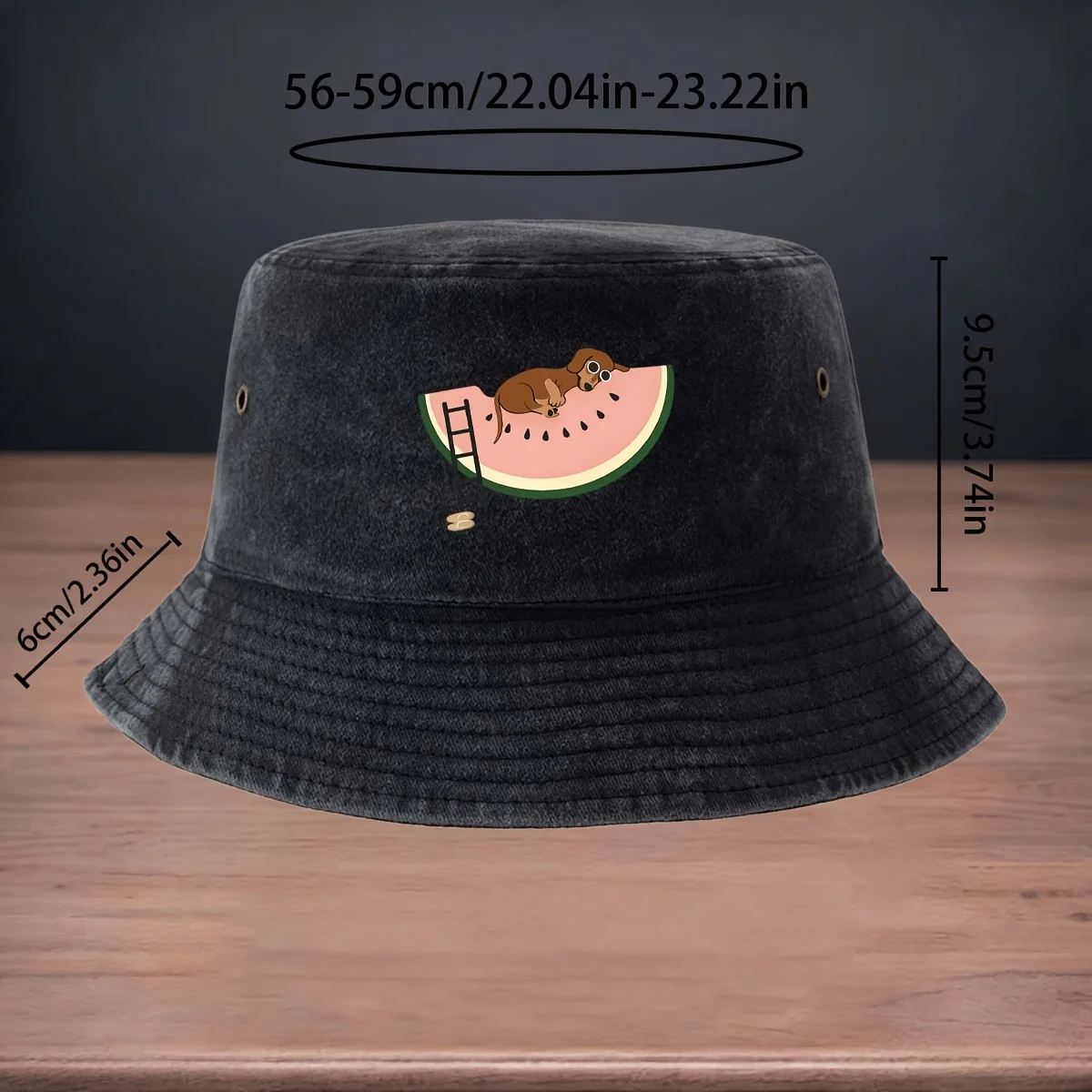 High-Quality Printed Dog Pattern Fisherman Hat with Watermelon, Fishing Lure Essential Fishing Cap, Foldable And Portable Bucket