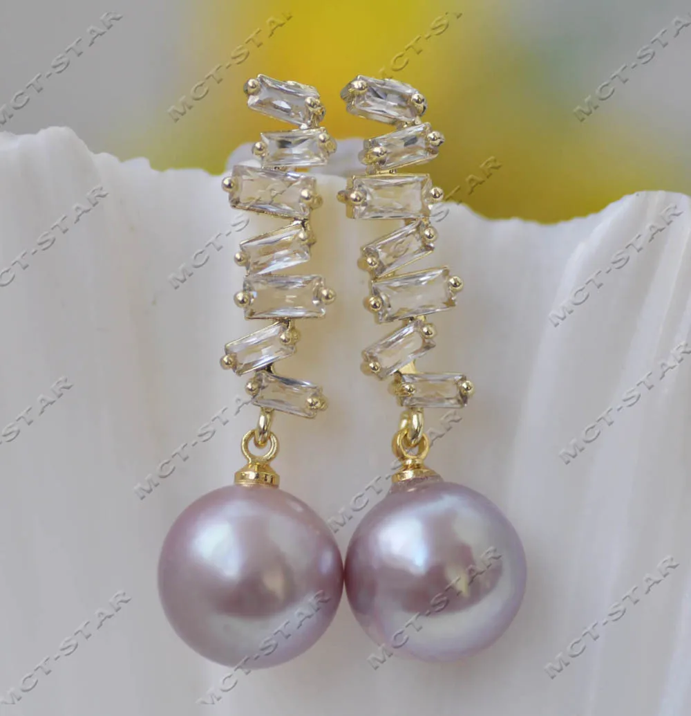 

Z13427 A+ 11.5mm Lavender Round Edison KESHI Pearl Dangle Earring CZ Custom Jewelry