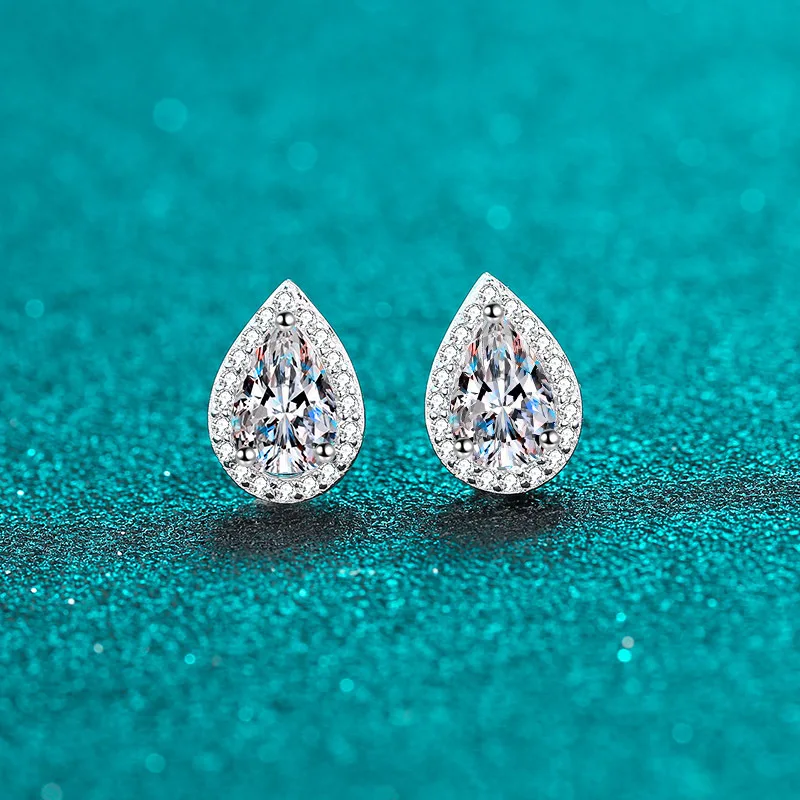 18K gold earrings for women, pear-shaped 1carat moissanite earrings pt950 platinum diamond niche small ear jewelry