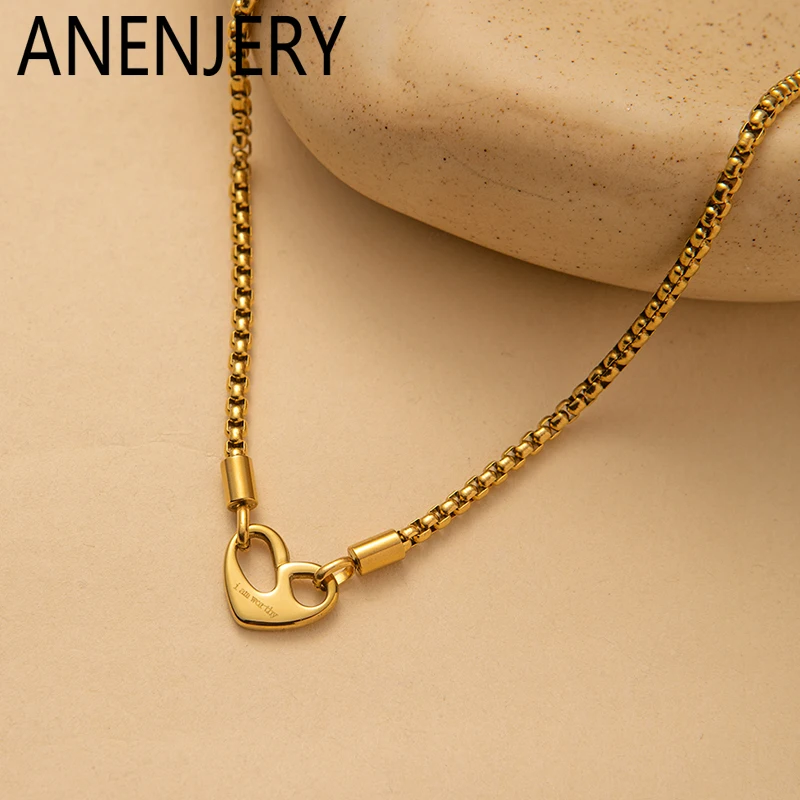 ANENJERY 316L Acero inoxidable Forever corazón letra collar para mujeres amantes niñas moda joyería significativa regalos al por mayor