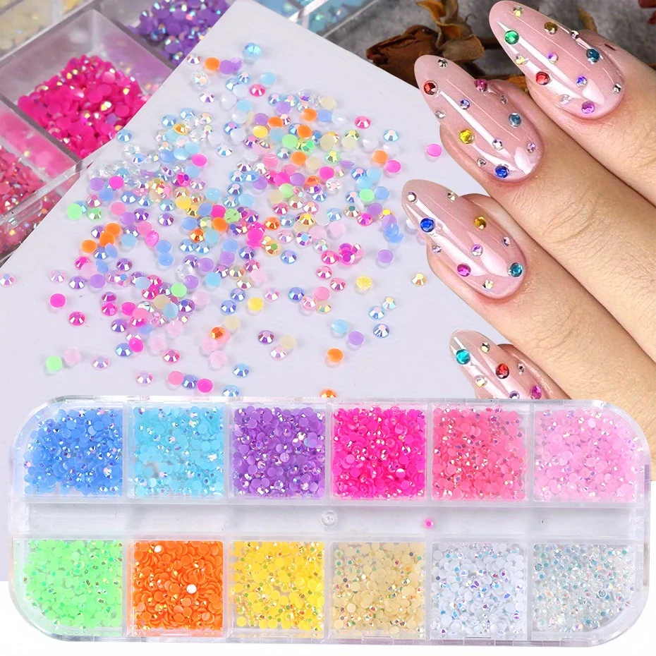 Colorful Jelly Rhinestones For Nails 2/3mm Flatback Round Crystal Gems Candy AB Color Jewelry Charm Strass Manicure Decoration