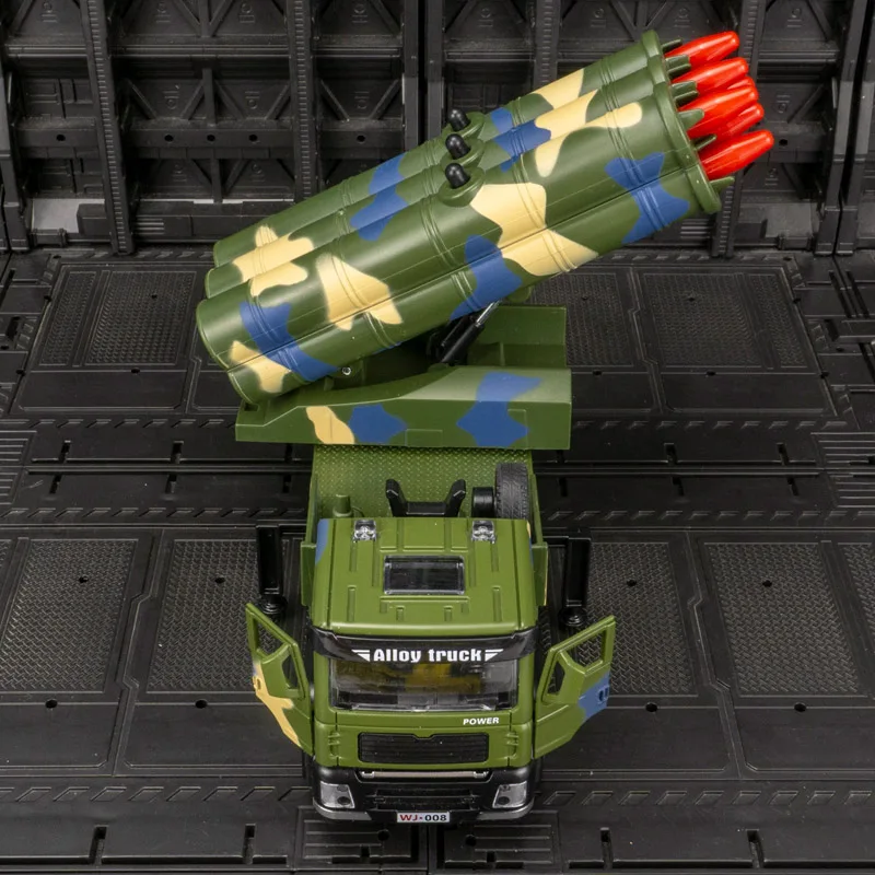 1/50 Alloy Military Missile Launch Vehicle Toys Cars Models Wheel Pull Back Rocket Launcher Light Sound Vehicles for Kids Gifts