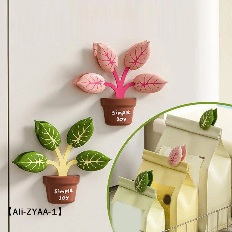 【A】Creative Potted Plant Shape Magnetic Fridge Sticker Sealing Clip, Snack Packaging Bag Seal Clamp
