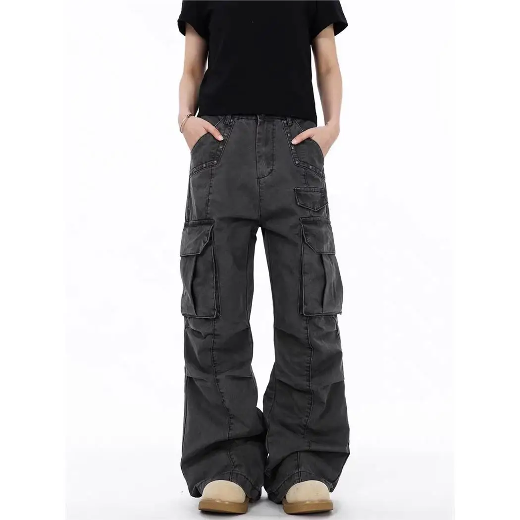 Casual American Fashion Spring 2026 High Street Individual Design Workwear Long Pants Cleanfit 3D Effect Asymmetric Cotton Um...