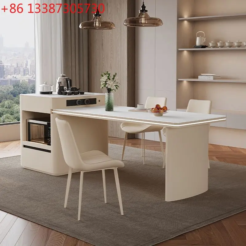 

Островный обеденный стол кремового цвета, простой домашний интегрированный выдвижной кухонный сланцевый стол