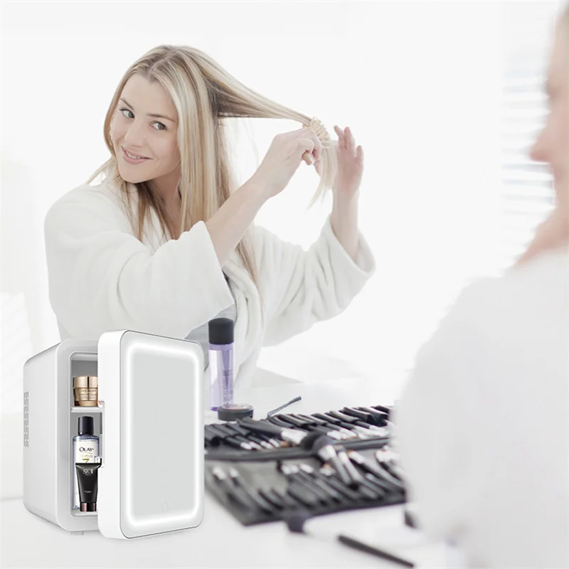 العناية بالبشرة الثلاجة 8L ماكياج التجميل الثلاجة مع LED ضوء مرآة برودة و دفئا الفريزر سيارة المنزل الاستخدام المزدوج المحمولة BX06