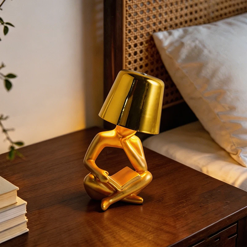 Luxury Thinker Statue Resin Led Table Lamp Touch Warm Night Light for Bedroom Desk Study Modern Interior Table Decor Accent