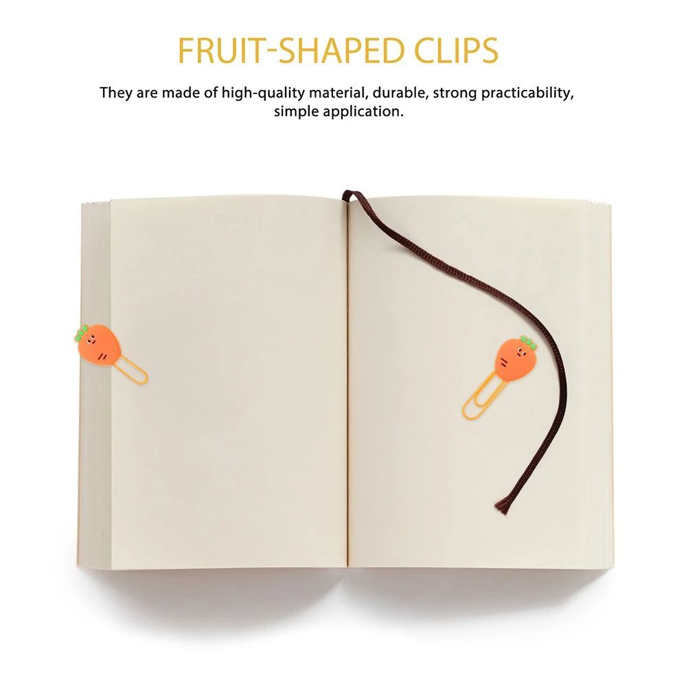 

8 Pcs Carrot Bookmark Clip Fruit Paper Clips Wallet for File Colored Small Soft Rubber Student